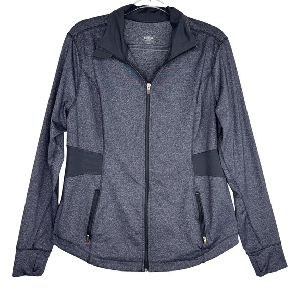 Old Navy Jacket Womens XL Gray Full Zip Athletic Performance Thumbholes Pockets - Picture 1 of 12
